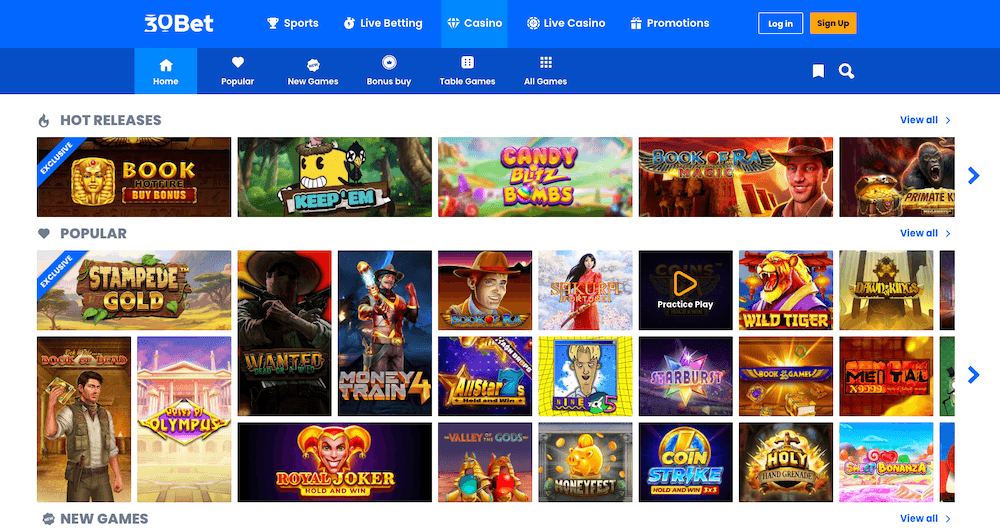 30Bet Casino Games
