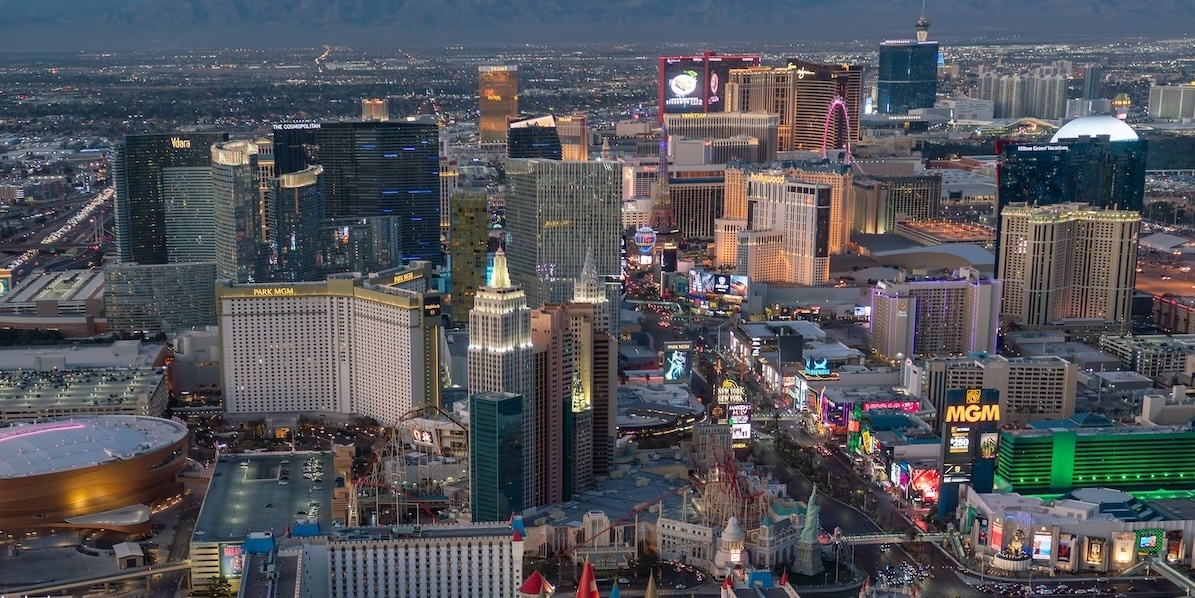 Aerial view of the Las Vegas Strip from a Maverick Helicopter