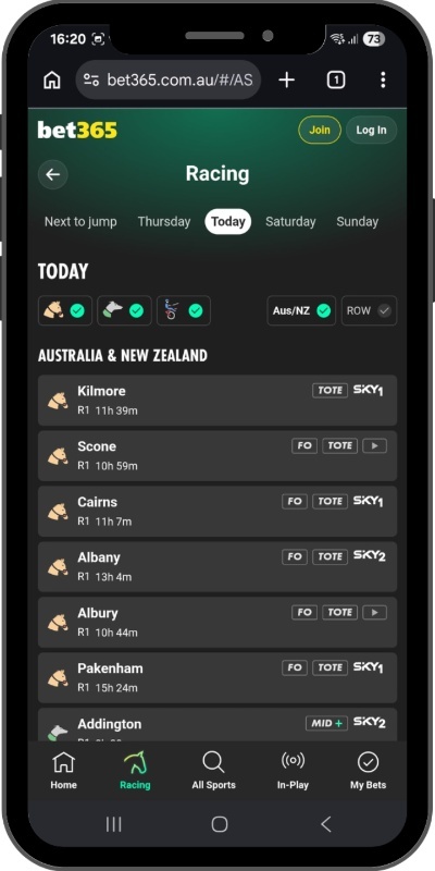 Australian Horse Racing Betting Markets at bet365