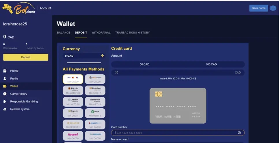BetChain Casino Deposit Money