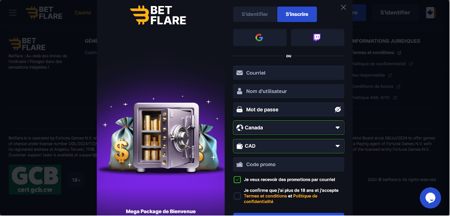 Betflare Casino Inscription