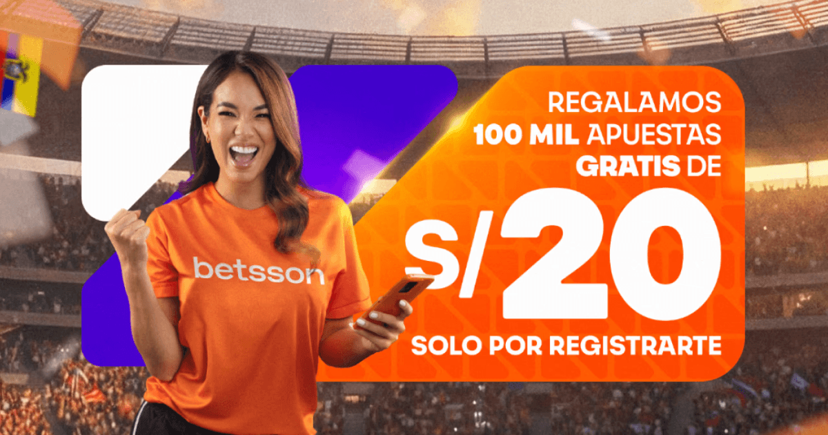 Imagen del banner de Betsson con S/ 20 en apuestas gratis sin depósito para el Mundial en Perú