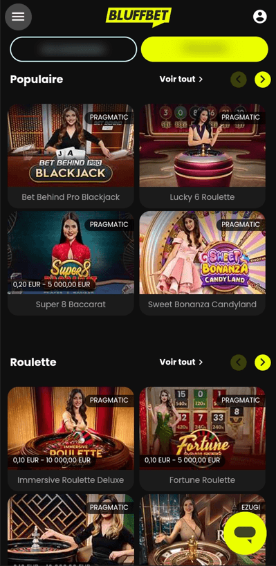 Bluffbet Casino Lobby