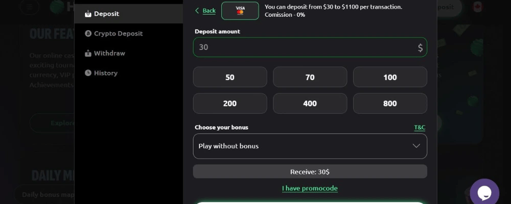 Hexabet Casino Depositing Money