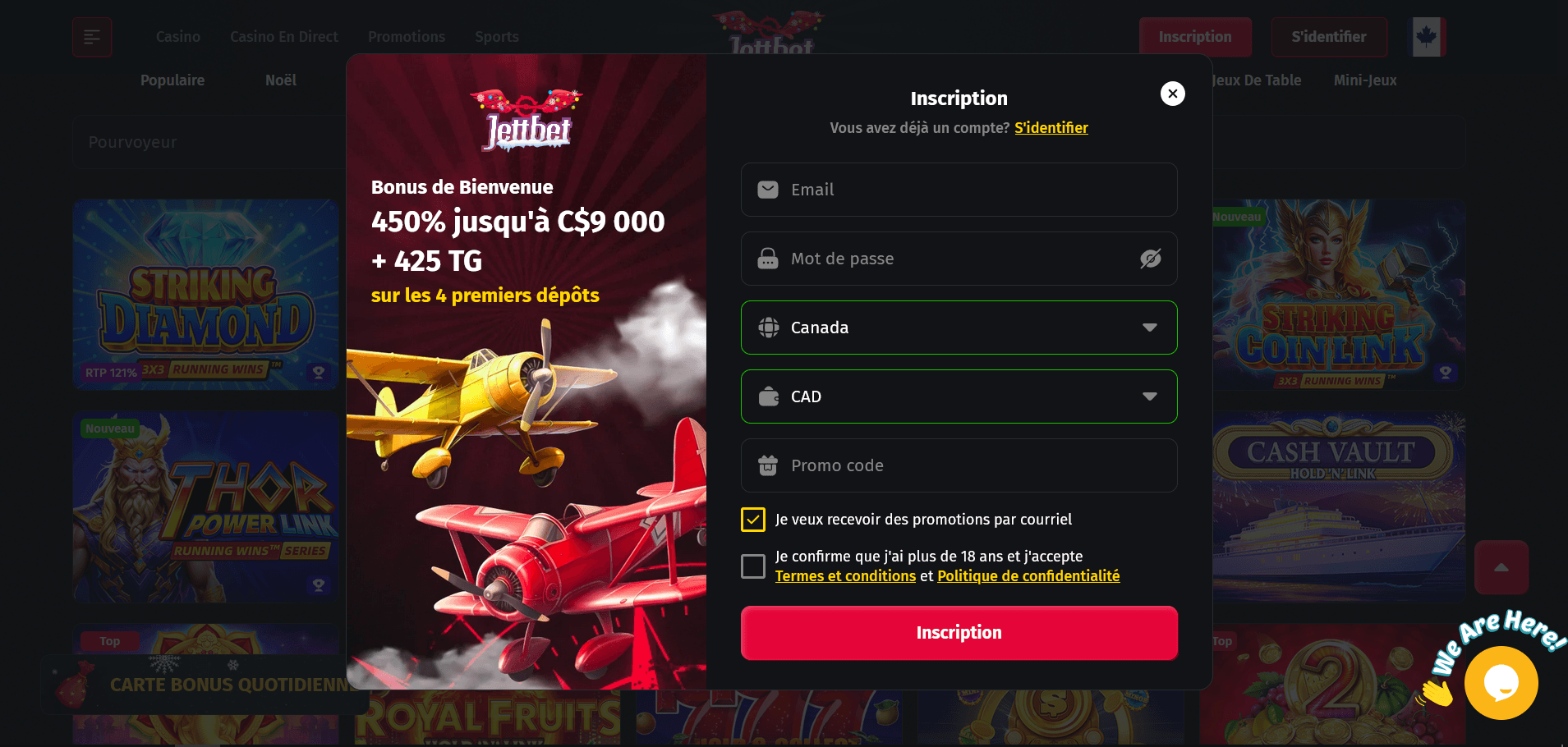 Jettbet Casino Inscription