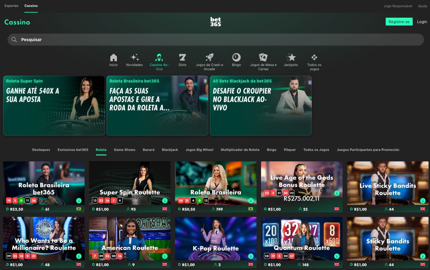 Jogos de roleta bet365