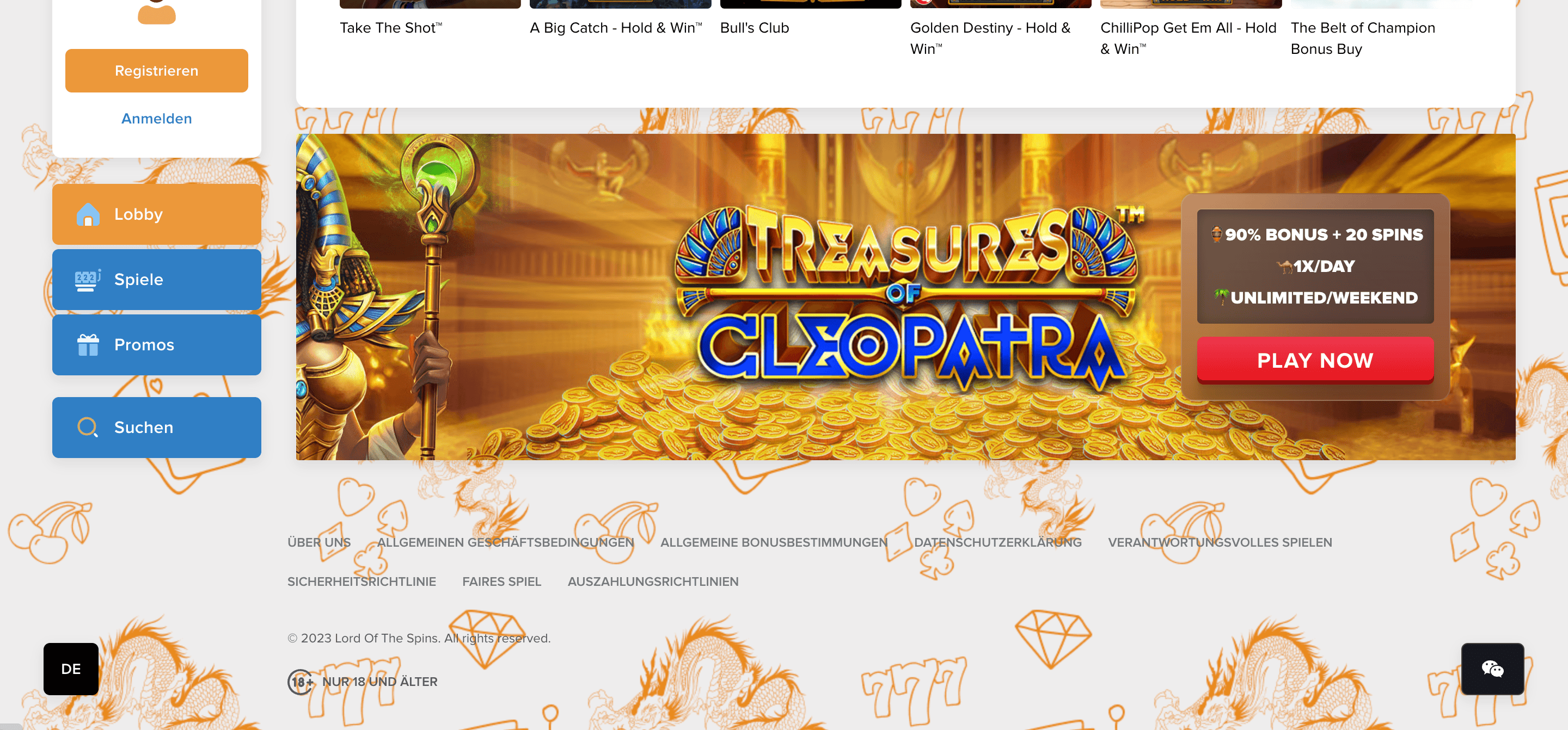 Risikohinweise auf der Lord of the Spins Webseite