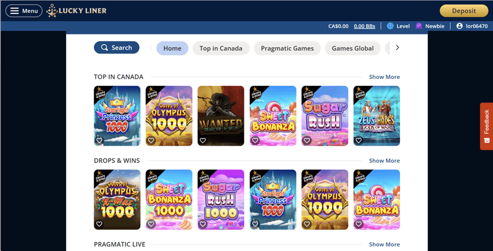 Lucky Liner Casino Website