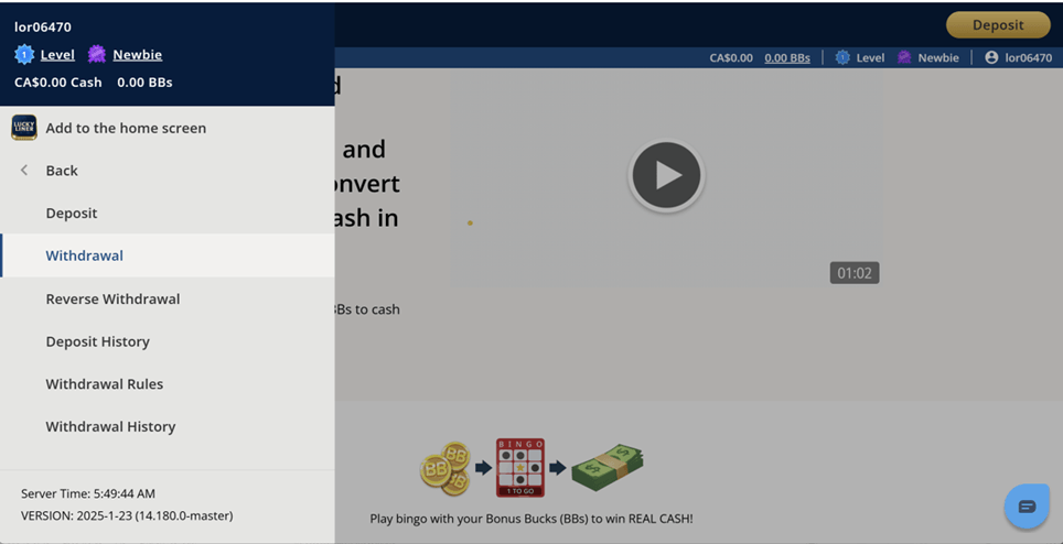 Lucky Liner Withdrawing Winnings