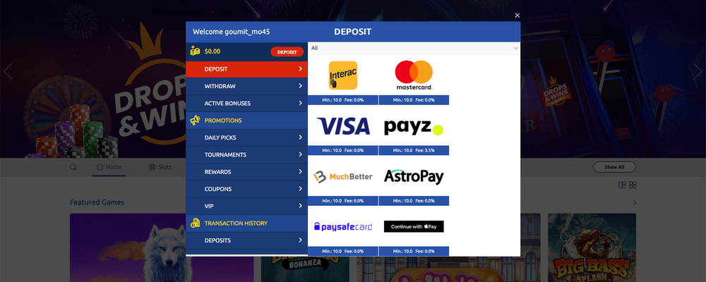 Lucky Louis Casino Depositing Money