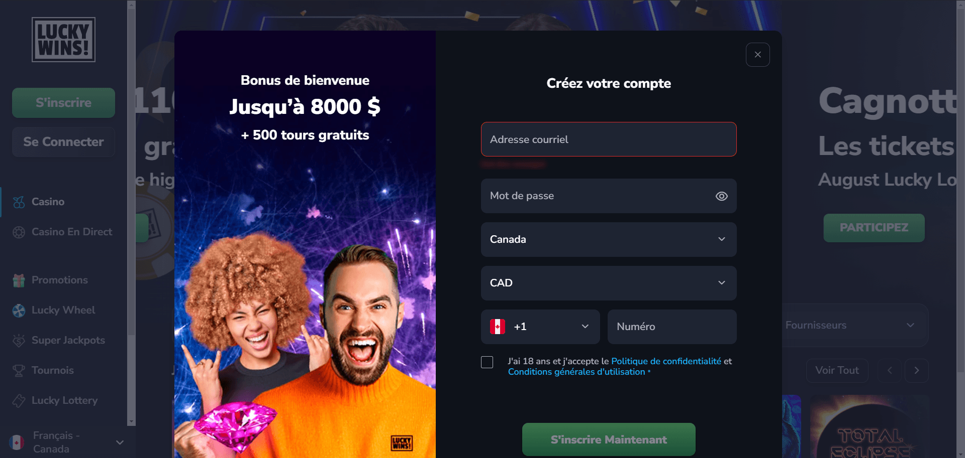 Lucky Wins Casino Inscription