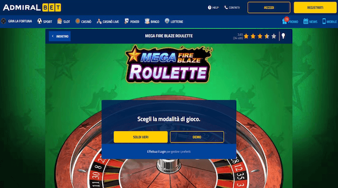 Mega Fire Blaze Roulette AdmiralBet Casino screenshot