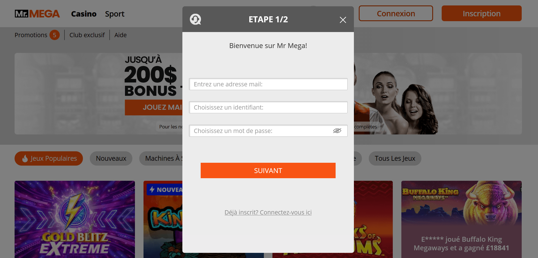 Mr Mega Casino Inscription