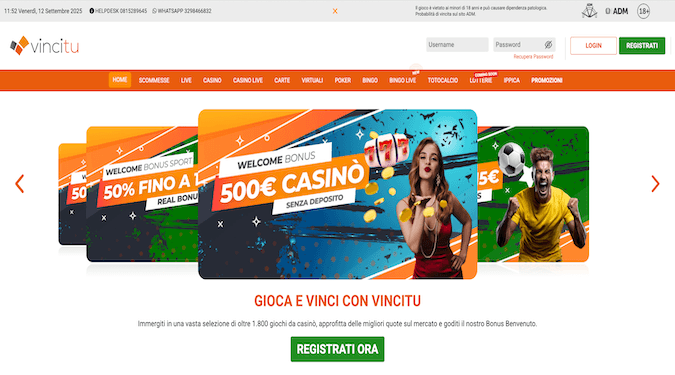 nuova homepage vincitu casino online screenshot