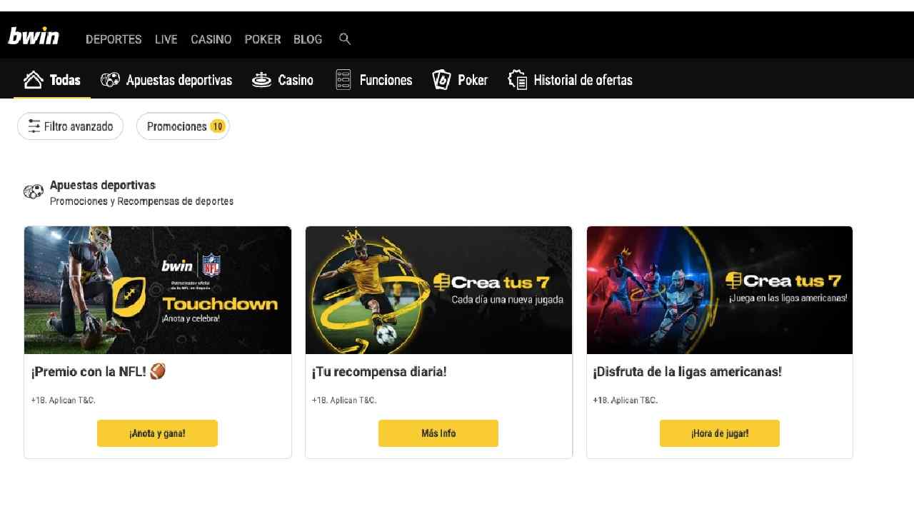 Promociones apuestas Bwin