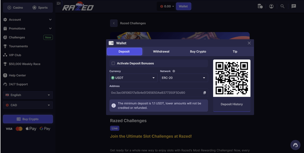 Razed Casino Depositing Money