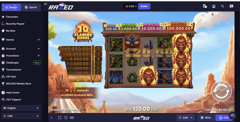 Razed Casino Favourite Game ROC