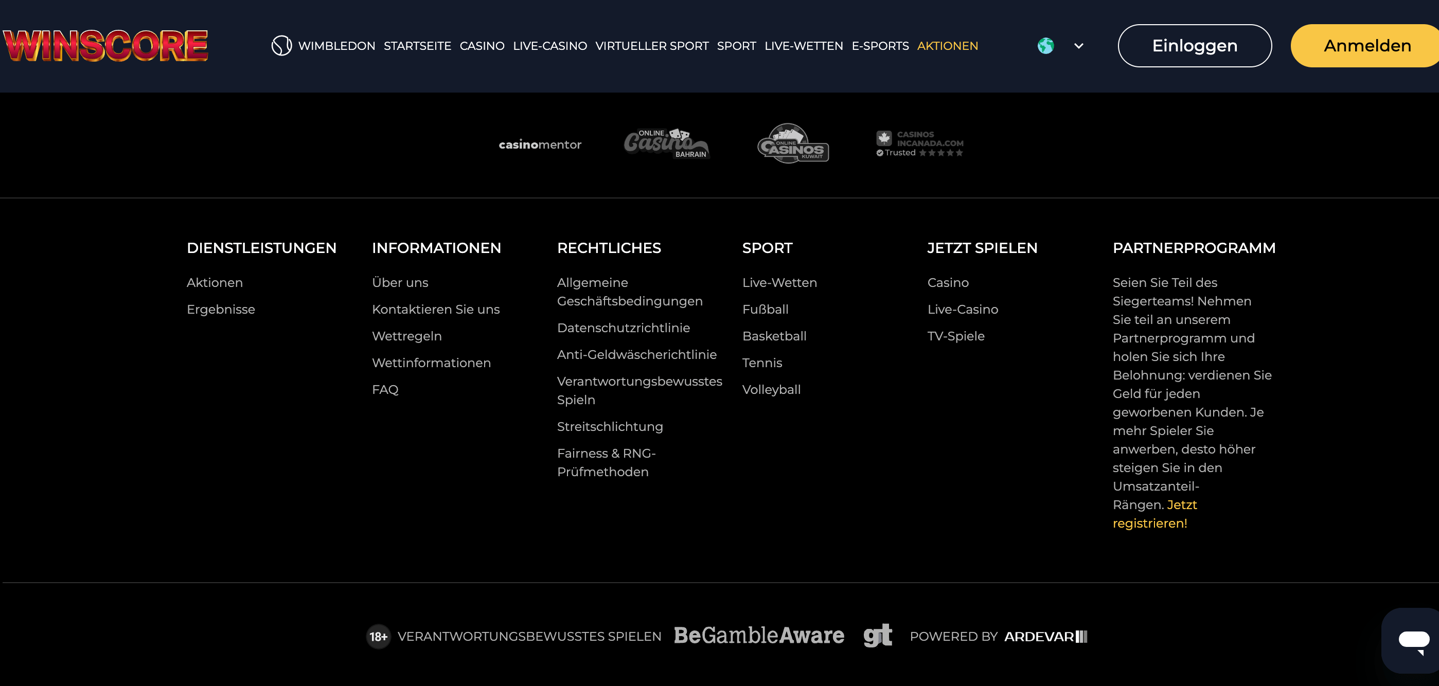 Risikohinweise auf der Winscore Webseite
