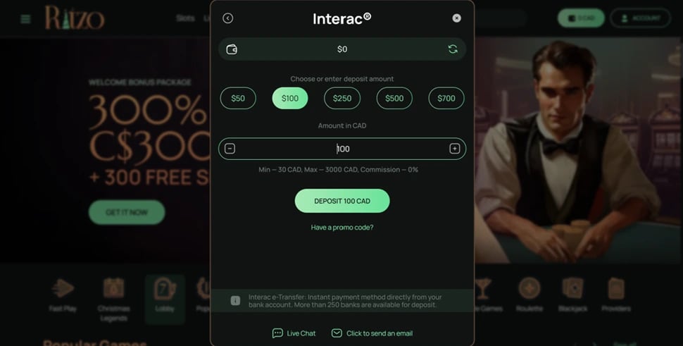 Ritzo Casino Depositing Money