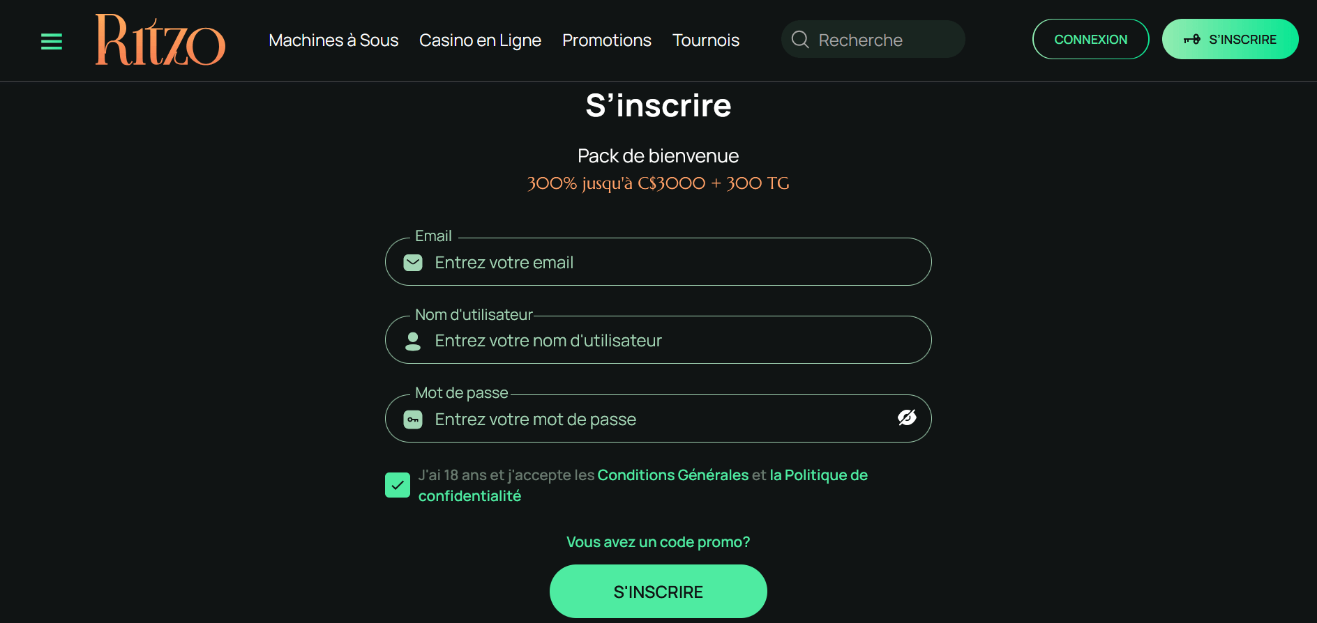 Ritzo Casino Inscription