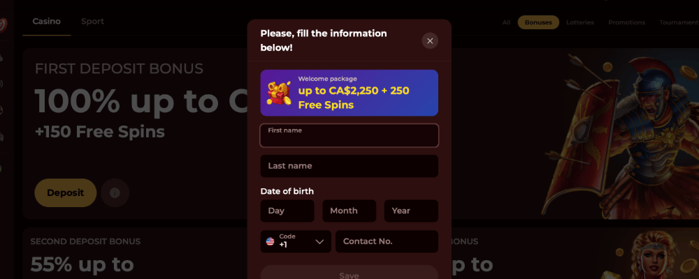 Roman Casino Registration Information