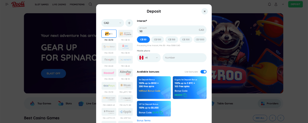 Rooli Casino Depositing Money