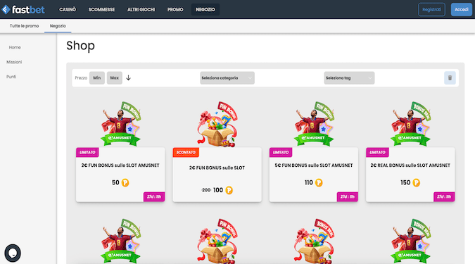 Screenshot Shop Fastbet Promo Negozio Online