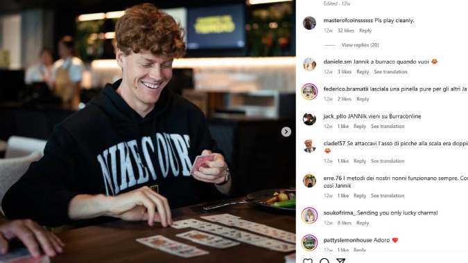 Sinner gioca a Burraco - Foto su Instagram