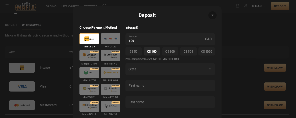 Slot Mafia Casino Depositing Money