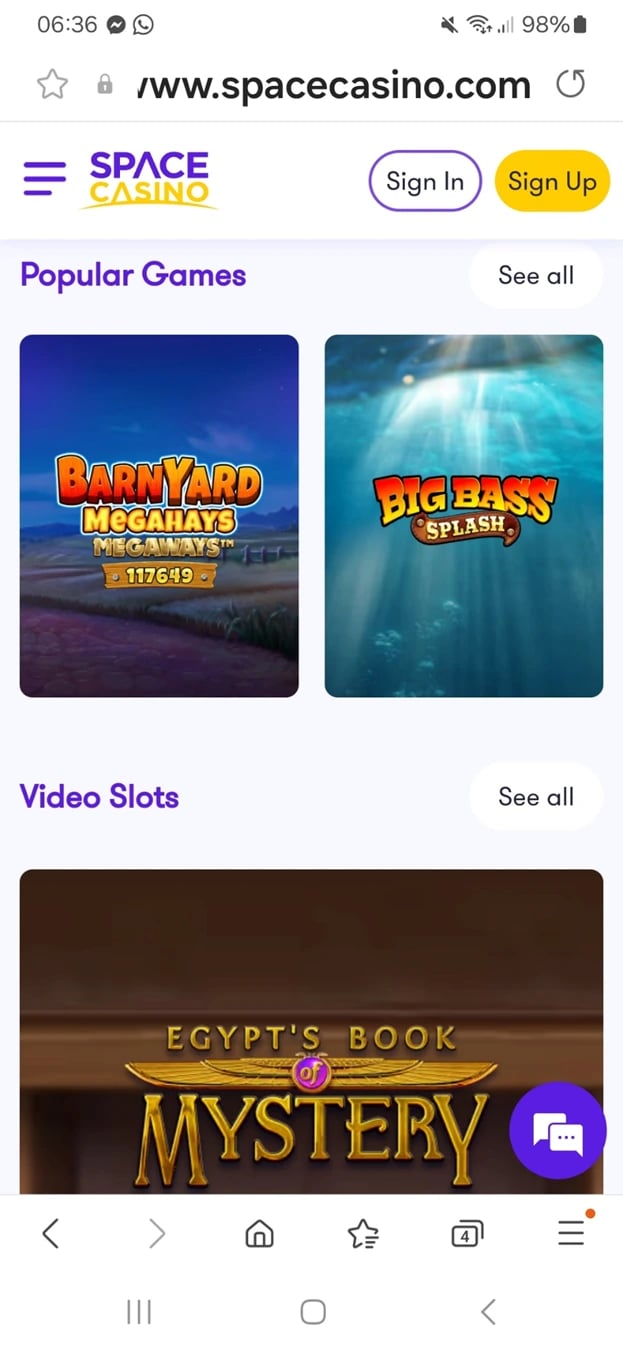 Space Casino Mobile App_Site