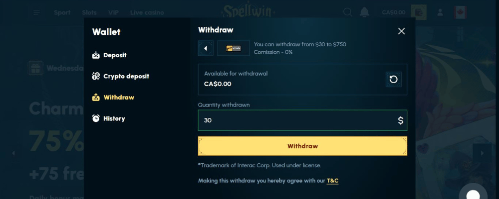 SpellWin Casino Withdraw Winnings