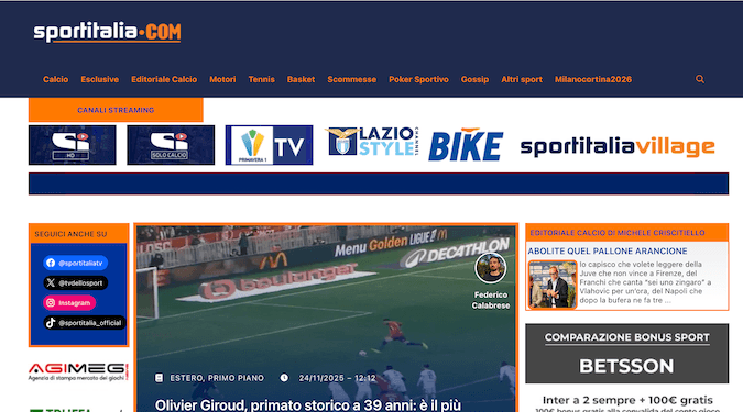 Sportitalia channel homepage screenshot