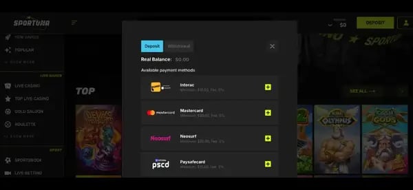 Sportuna Casino Deposit Money 600