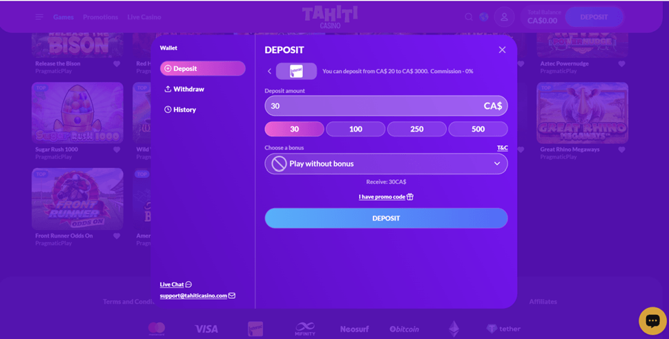 Tahiti Casino Deposit