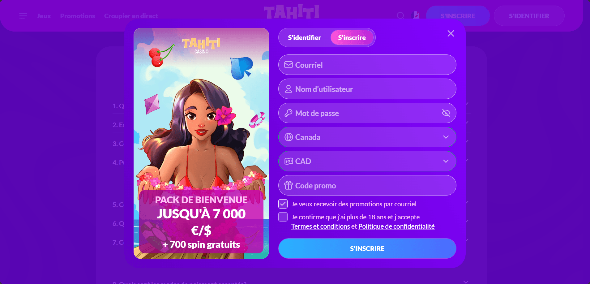 Tahiti Casino Inscription