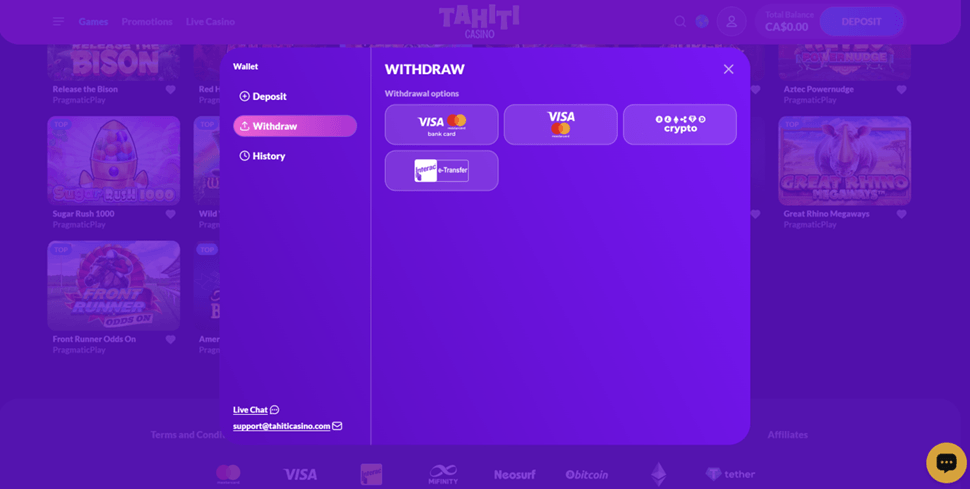 Tahiti Casino Withdrawing