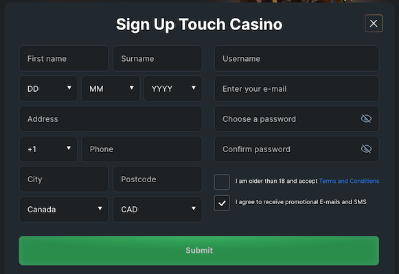 Touch Casino Sign Up
