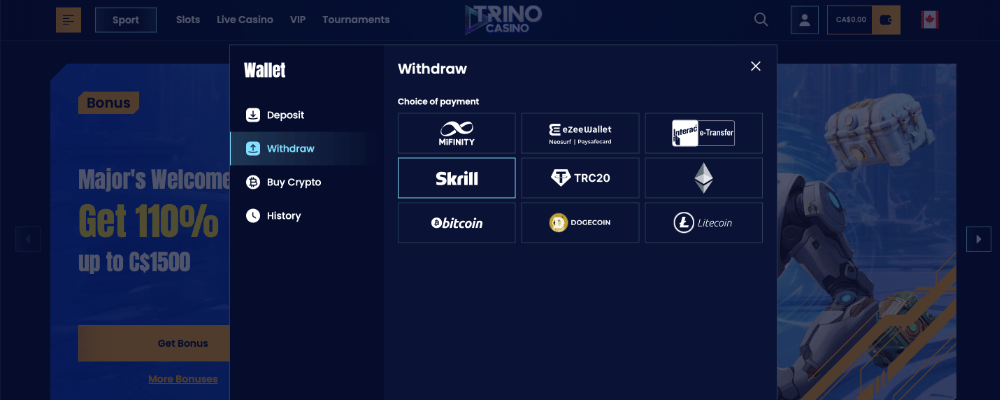 Trino Casino Withdraw Winnings