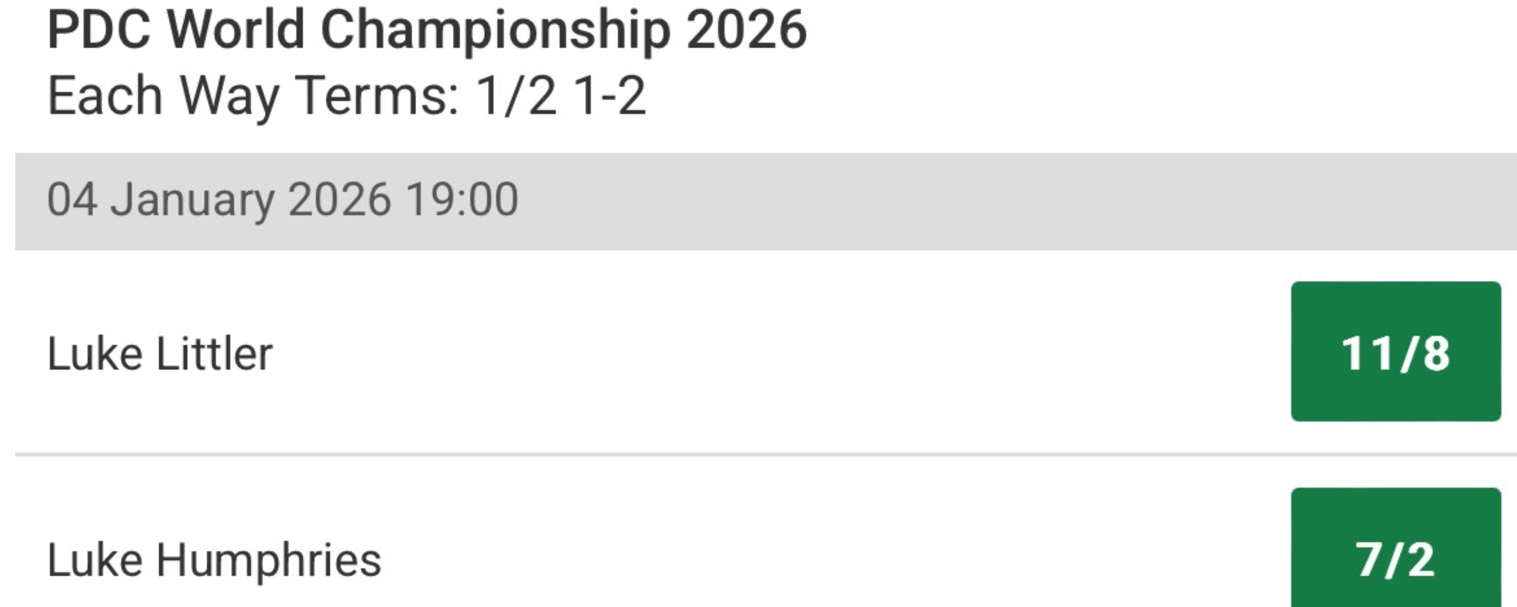 Unibet UK Darts Betting