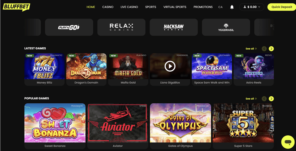 Using the Bluffbet Casino Website