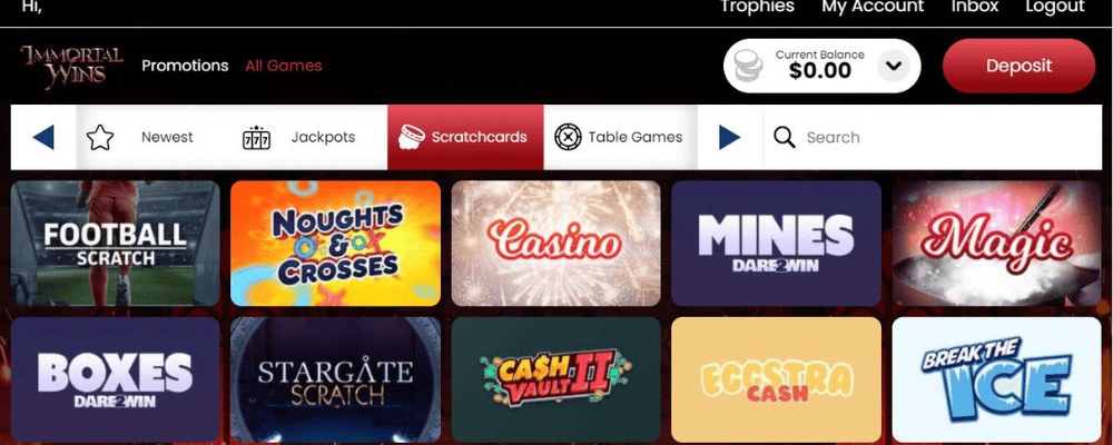 Using the Immortal Wins Casino Website