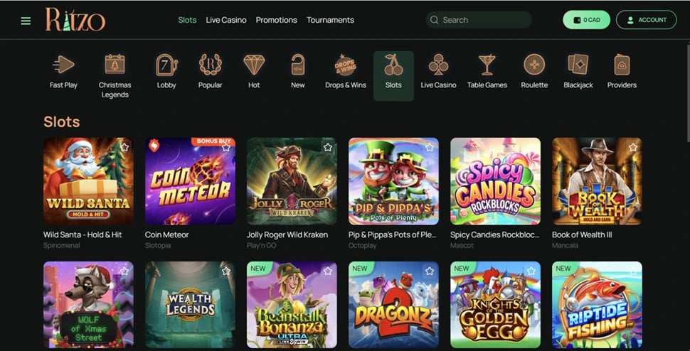 Using the Ritzo Casino Website