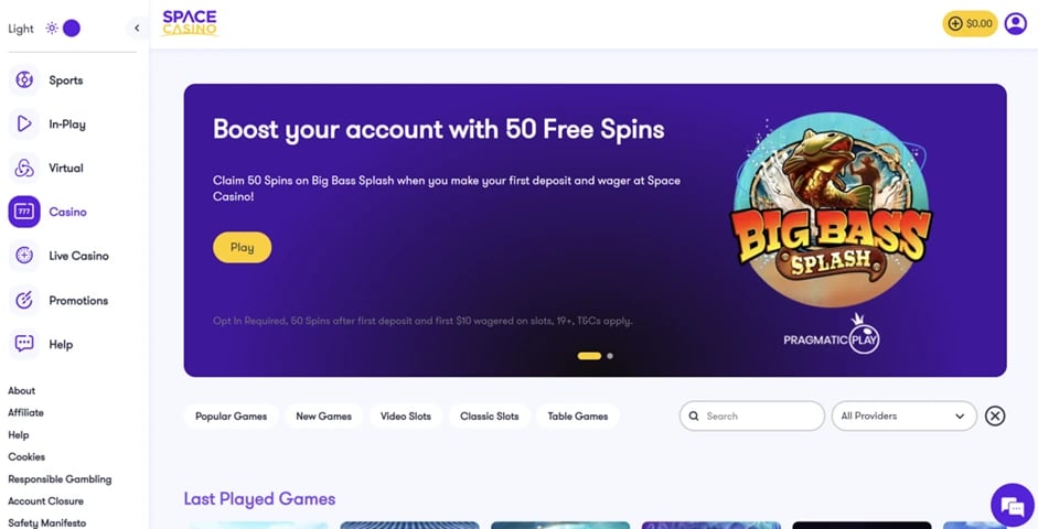 Using the Space Casino Website