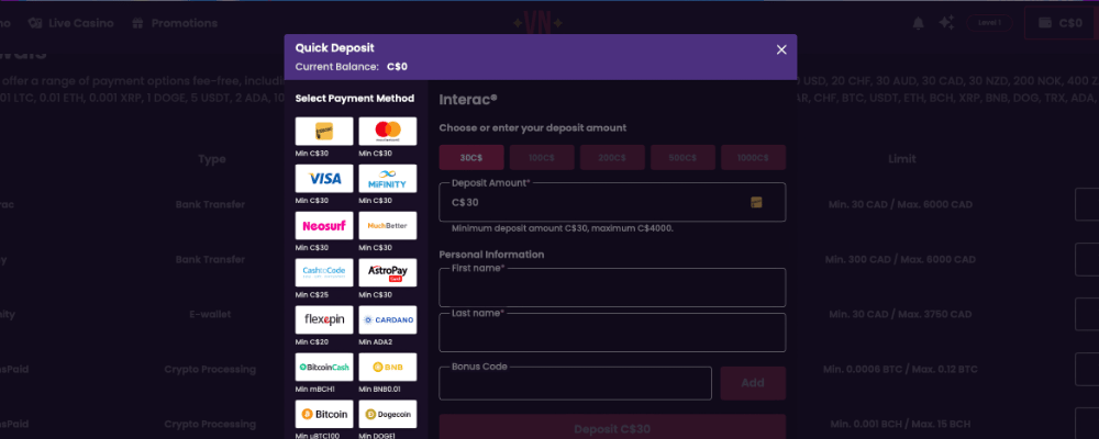 Vegas Now Casino Deposit Funds ROC