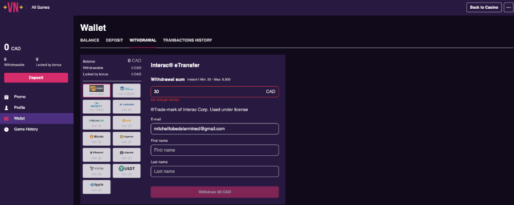 Vegas Now Casino Withdraw Funds ROC