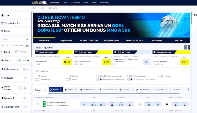 William Hill scommesse sport homepage screenshot