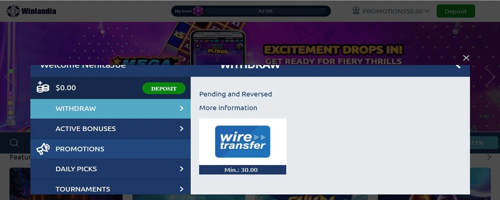 Winlandia Withdraw Winnings