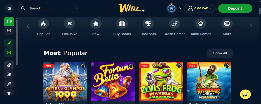 Winz Casino Game Variety