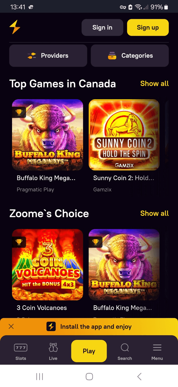 Zoome Casino Mobile App