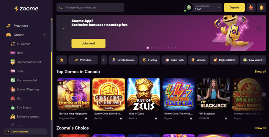 Zoome Casino Website
